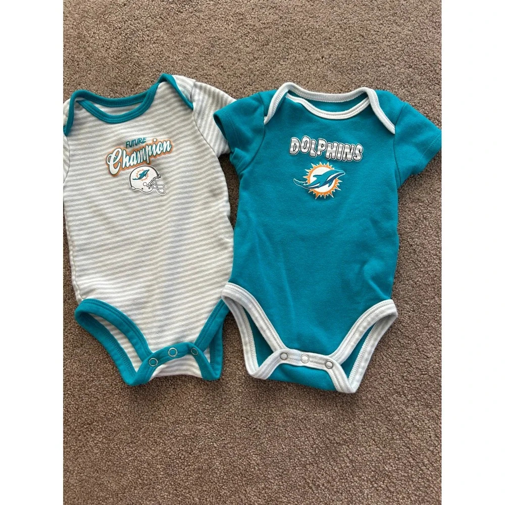 NFL Baby Miami Dolphins Bodysuit Set 2 Pack Teal White Striped Size 3M